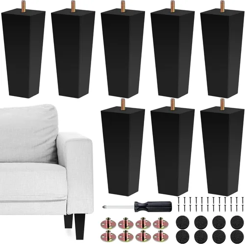 Vista 24 de TURSTIN Juego de 8 patas cuadradas de madera maciza de 3 pulgadas para sofá, patas de repuesto para sofá, patas de muebles de mediados de siglo