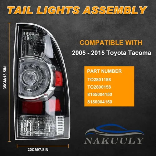 Vista 2 de Conjunto de luz trasera compatible con Tacoma Pickup 2005-2015 para conductor y pasajero, luces traseras LED, conjunto de señal de freno