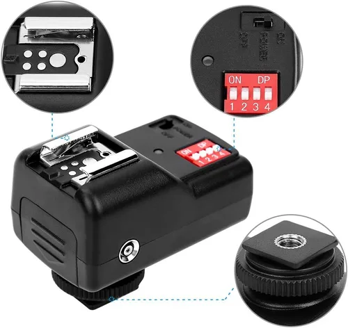 Vista 8 de Juego de disparadores de flash, 433 MHZ 16 canales Speedlite Studio Shutter Release Transceptor Kit con 1 transmisor 3 receptores 1 cable