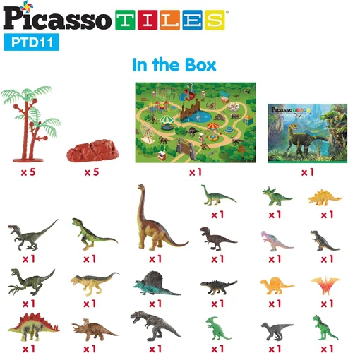 Vista 7 de PicassoTiles Juguetes de dinosaurio con tapete de juego de 32 piezas, juego de dinosaurios, kit de aprendizaje de actividades STEAM con libro