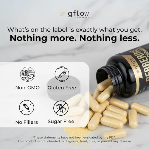 Vista 8 de gflow vitamins Berberina HCL 1200 mg en cápsulas vegetales con canela de Ceilán Fabricado en los Estados Unidos