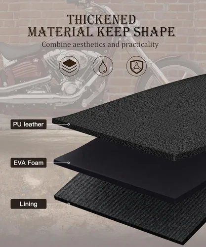 Vista 4 de NICECNC Bolsa de Horquilla para Motocicleta Bolsa de Manillar, Estilo Vintage de Cuero PU con Remaches de Estrella Estilo Rock Líneas Clásicas