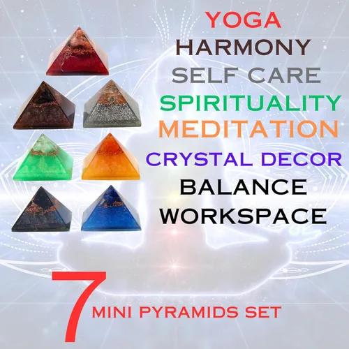 Vista 9 de 7 mini pirámides para autocuidado, armonía, meditación, yoga, espiritualidad, decoración de cristal, espacio de trabajo de equilibrio hecho