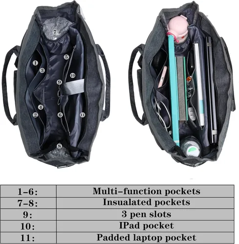 Vista 2 de Bolsa de mano para laptop, tamaño mediano, bolsa de mensajero para computadora con funda acolchada para portátil de 15.6 pulgadas