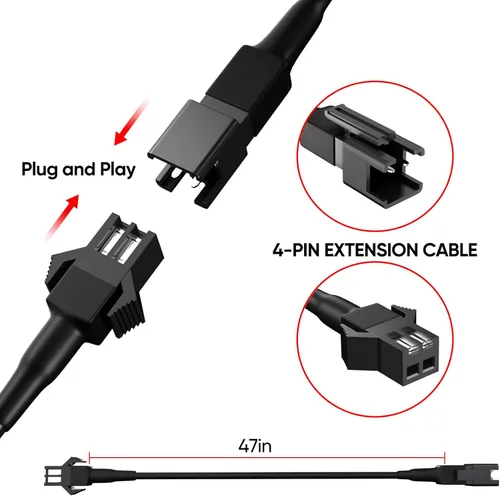Vista 3 de Honalia Cable de Extensión de Luz de Roca Blanca Pura 4 PIEZAS, Cable de Extensión 47 Pulgadas 2 Pines, Luces LED Blancas de 6000K para Camiones UTV
