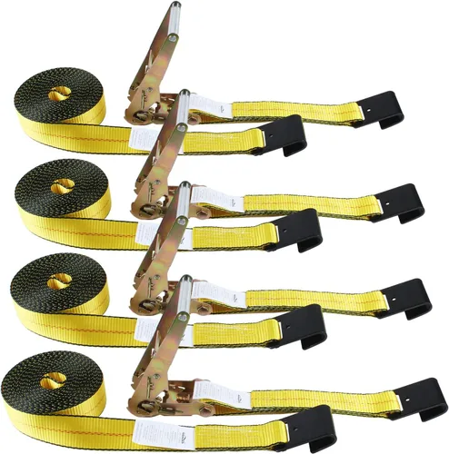 Vista 8 de Correas de trinquete con gancho plano - Correas de amarre resistentes - 2 pulgadas x 27 pies - Correa resistente a la intemperie - Límite de carga