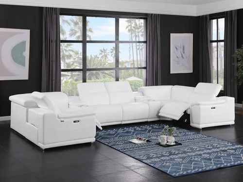 Vista 343 de BlackJack Furniture Venice - Sofá modular de cuero italiano de grano superior de 5 piezas con 3 reclinables eléctricos, reposacabezas ajustable