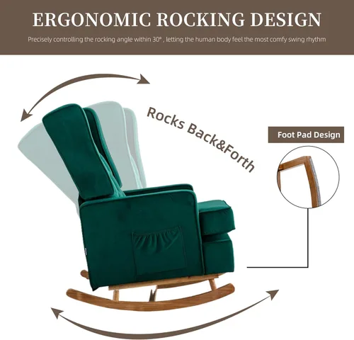 Vista 3 de QQU Mecedora con brazos, silla de ocio para interiores, cómoda silla de respaldo alto con base de madera maciza, bolsillo lateral para sala