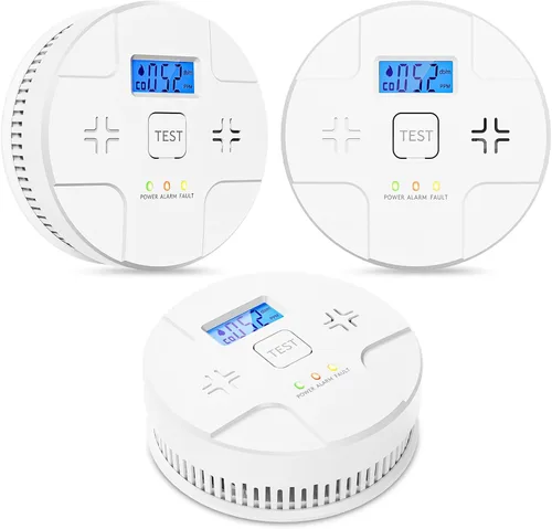 Vista 10 de Paquete de 5, detector de humo detector de monóxido de carbono, detección 2 en 1, alarma de 85 dB, indicador LED, pantallas digitales LCD, funciona