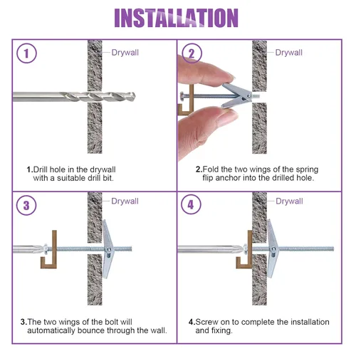 Vista 6 de Swpeet Kit de 30 pernos de palanca de 1/4 de pulgada y tuerca de ala para colgar artículos pesados en paneles de yeso
