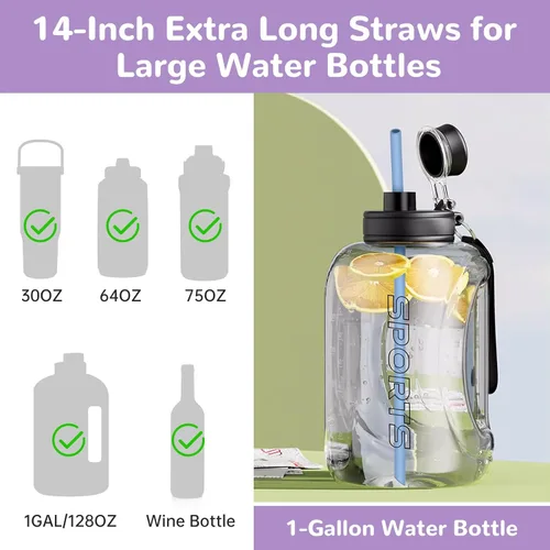 Vista 7 de NiHome Paquete de 7 pajitas de silicona de 14 pulgadas para vasos Stanley y botellas grandes, longitud personalizable, popotes reutilizables