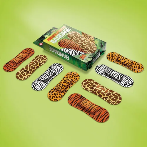 Vista 6 de BioSwiss - Venditas autoadhesivas con estampados de animales, leopardo, cebra, jirafa y tigre, estériles y sin látex para el cuidado de heridas