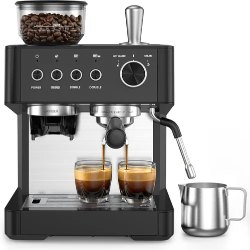 Vista 8 de Máquina de café expreso con molinillo, máquinas de café Expresso con molinillo de café antiobstrucciones integrado, varita de vapor de leche