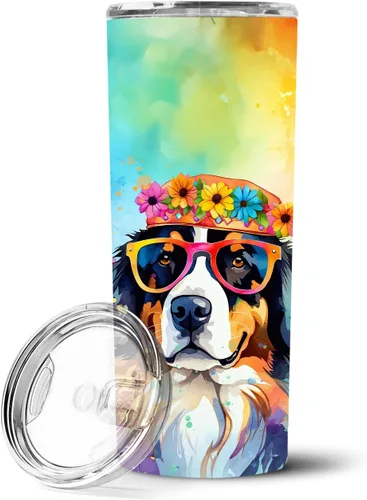 Vista 38 de Caroline's Treasures Siberian Husky Hippie Dawg - Vaso delgado de acero inoxidable al vacío de doble pared reutilizable, vaso aislado para café