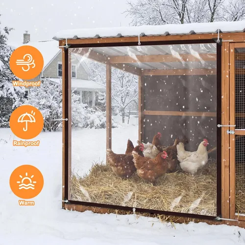 Vista 6 de Shappy Lona impermeable transparente de 13 x 13 pies con ojales, cubierta de gallinero, lona impermeable resistente, cuerda elástica, aislamiento