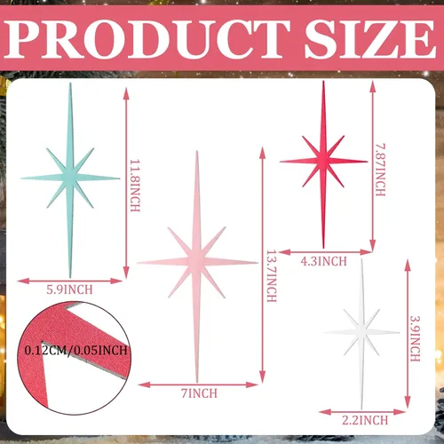 Vista 3 de Blulu 4 piezas de hierro fundido con forma de estrella de metal de mediados de siglo, decoración moderna retro con estrellas atómicas, decoración