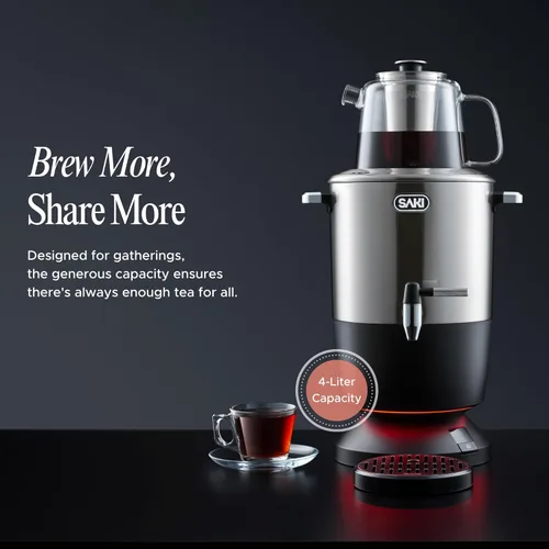 Vista 6 de SAKI Chaiovar Samovar Eléctrico - Tetera eléctrica de acero inoxidable de 4 litros, pantalla de temperatura, tetera grande de cerámica, protección