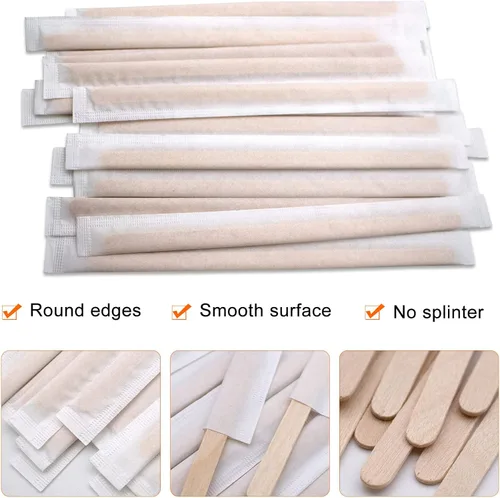 Vista 5 de BLUE TOP Agitadores de café de madera envueltos individualmente en papel, paquete de 500 unidades de 4.3 pulgadas, palitos de madera desechables