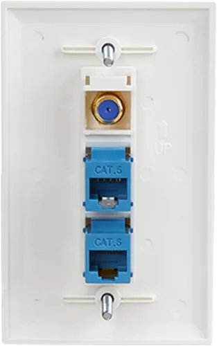 Vista 2 de Cat6 Keystone hembra a hembra 2 puertos y F tipo coaxial 1 puerto placa de pared del conector