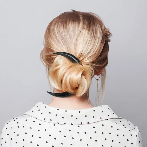 Vista 5 de 2 horquillas talladas a mano con luna creciente para mujer, palillo de pelo de luna, pinza para el cabello de luna creciente, horquilla de luna Negro