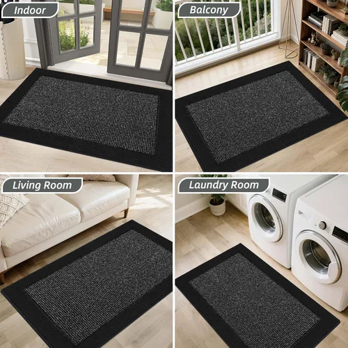 Vista 8 de BEQHAUSE Tapete para puerta interior de 20 x 32 pulgadas, tapete antideslizante para entrada, lavable, resistente a la suciedad, tapete de Negro