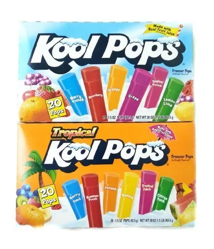 Kool Pops Freezer Pops (2 cajas de 20) con sabor tropical y original de Kool Pops