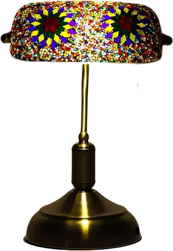 Stained Glass Bankers Lamp, Turkish Style Vintage Green Banker Lamp Bedside Table Lamp Desk Lamp Reading Light for Restaurant Bedroom Hotel Color