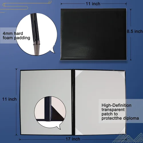 Vista 2 de Funda para diploma de 8.5 x 11 pulgadas, apertura vertical, cubierta para certificado de graduación, cubierta acolchada de cuero liso, tamaño carta