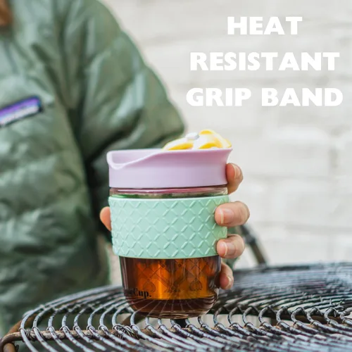 Vista 4 de Infusor de té suelto de viaje, colador de té desmontable con tapa a prueba de derrames, taza de café de viaje de vidrio reutilizable sin BPA