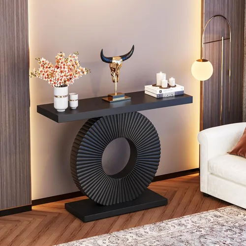 Vista 5 de Tribesigns Mesa consola moderna con base geométrica, mesa de entrada de madera de 40 pulgadas, mesa de sofá estrecha y larga, mesa decorativa