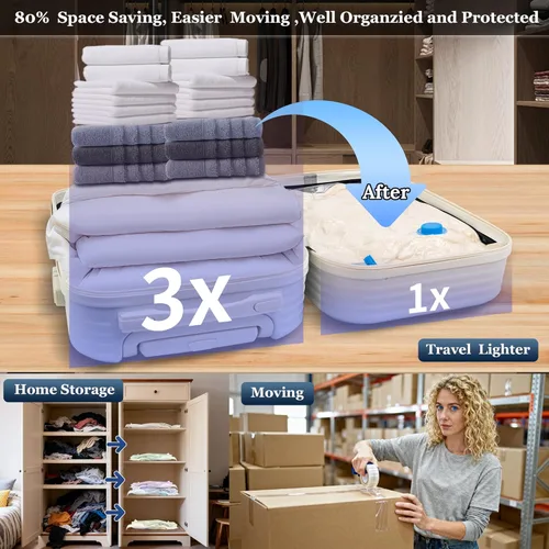 Vista 5 de Bolsas de sellado al vacío para ropa de viaje, bolsas de almacenamiento al vacío ahorradoras de espacio con bomba de aire inalámbrica