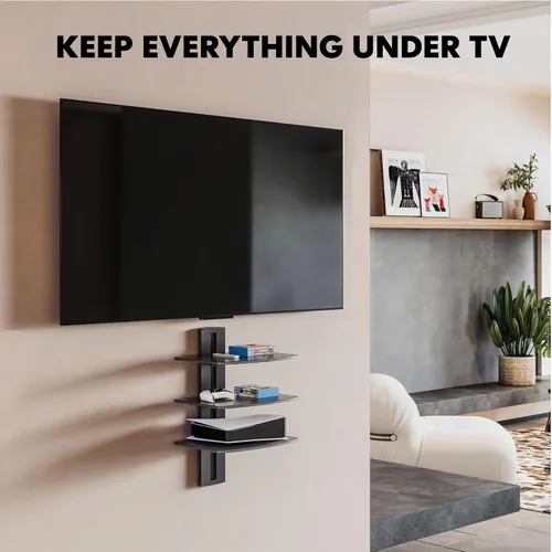 Vista 10 de Fenge estante para pared con vidrio templado, color negro, Vidrio, Negro