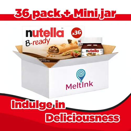 Vista 4 de B-Ready - Barras crujientes de oblea, 36 unidades + mini tarro de vidrio (0.88 onzas), delicioso untado de Nutella con avellana y cacao, aperitivo