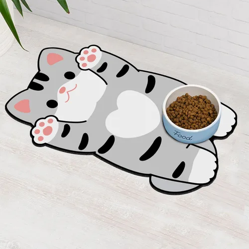 Vista 6 de Tapete de comida para gatos de interior – Sin manchas fácil de limpiar suministros para mascotas – Cuencos para gatos
