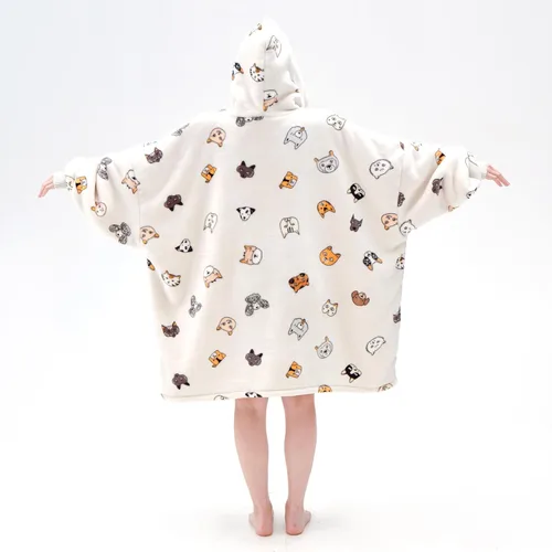 Vista 6 de Touchat - Manta con capucha para usar, sudadera estilo cobija de sherpa de gran tamaño para mujeres con capucha y bolsillo, manta con capucha súper
