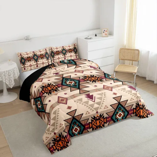 Vista 6 de Erosebridal - Juego de ropa de cama geométrica bohemia, juego de edredón occidental, edredón étnico tribal con flecha azteca, inserto de edredón