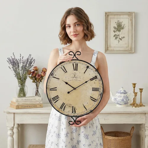 Vista 10 de Reloj de pared de 30 pulgadas para sala de estar, reloj de pared de granja extragrande, marco de hierro forjado con acabado dorado retro, relojes