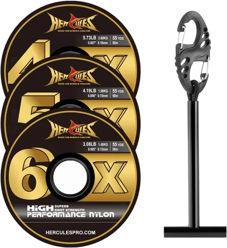 Vista 25 de HERCULES Tippet de pesca con mosca, paquete de 3 con soporte para volquetas, 55 yardas Tippet Flourocarbon 3pcs con barra de tippet