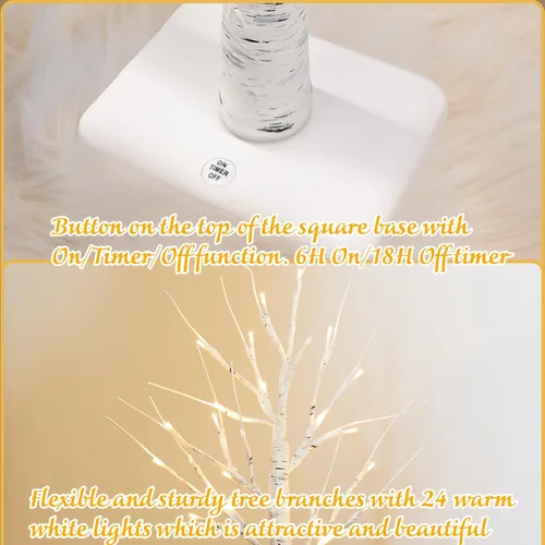 Vista 7 de PEIDUO - Decoraciones de Navidad para interiores, árbol de mesa de 22" con luces LED, árbol de abedul blanco para decoración del hogar, árbol