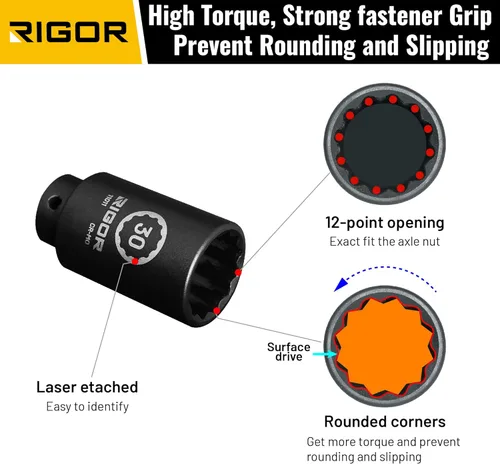 Vista 38 de RIGOR 11001 - Enchufe de impacto de tuerca de eje de 1.142 in, accionamiento de 1/2 pulgada, 6 puntos, profundo, CR-MO, métrico, ajuste rápido