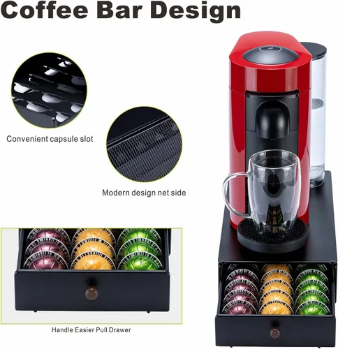 Vista 3 de FlagShip Para Nespresso Pod Organizer Vertuo Pod Holder Coffee Pod Drawer Coffee Bar Design Black Metal (capacidad de 30 cápsulas)