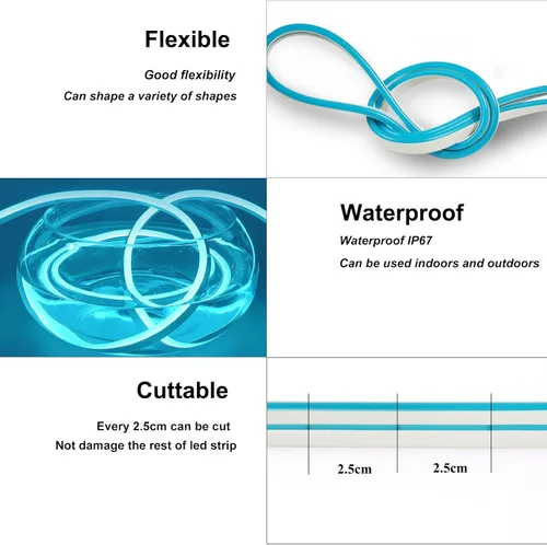Vista 7 de YM E-Bright Tira de luces LED de neón de 12 V, cuerda de silicona para interiores y exteriores, 16.4 pies, 600SMD, impermeable, flexible
