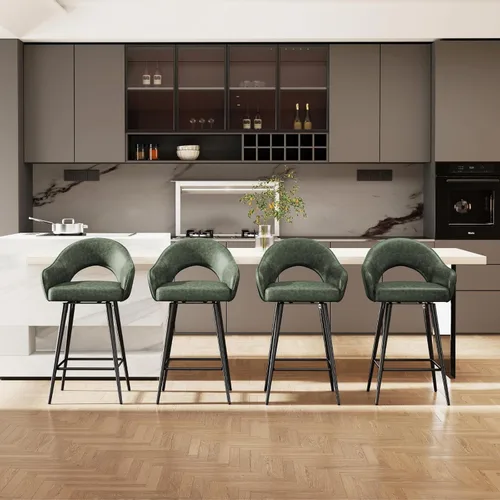 Vista 52 de DUOMAY Juego de 2 taburetes de bar giratorios, modernos taburetes de altura de mostrador de 26 pulgadas, silla de isla de cocina tapizada de Blanco