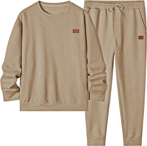 Vista 7 de JMIERR Conjunto de 2 piezas para hombre, sudadera jacquard de punto, sudadera y pantalones deportivos con bolsillos