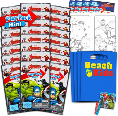 Marvel Avengers Mini Party Favors Set – Paquete con 24 mini paquetes Grab n Go Play con páginas para colorear, calcomanías, más | Suministros de