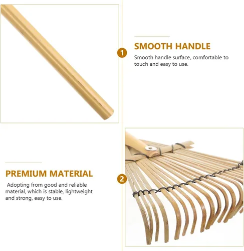 Vista 7 de Rastrillo de madera para jardín, 20 dientes, rastrillo de mano para hojas, extensión de suelo, cuidado del césped, herramienta para jardinería