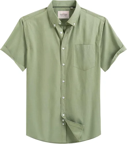 Vista 29 de Alimens & Gentle - Camisa de manga corta Oxford para hombre con ajuste regular, cuello abotonado y bolsillo