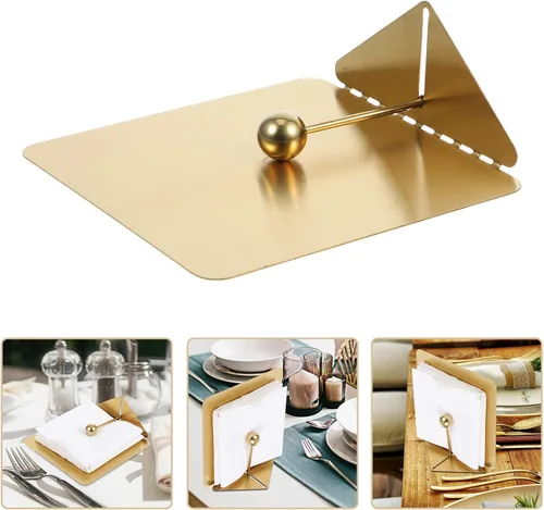 Vista 9 de Hemobllo Stainless Steel Napkin Holder Large Tabletop Dispenser with Weighted Arm for Kitchen and Restaurant, Golden Rustic Paper Towel Holder for