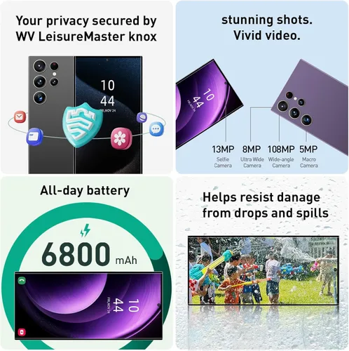 Vista 3 de Teléfonos celulares desbloqueados S24U, bolígrafo integrado, pantalla HD 6.82 8+256 GB, Android 14 6800mAh batería de larga duración 5G, doble