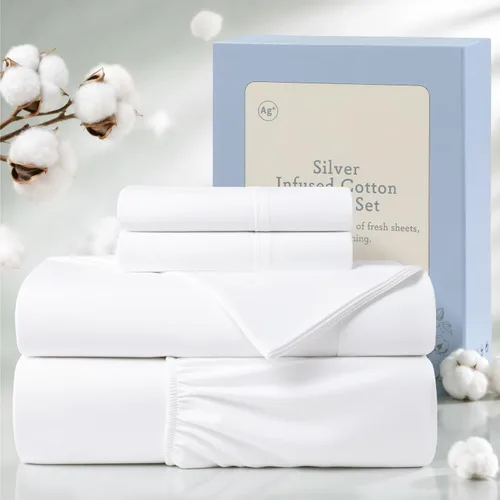 SONORO KATE Sábanas Queen de algodón con infusión de plata, serie 1000 Gris